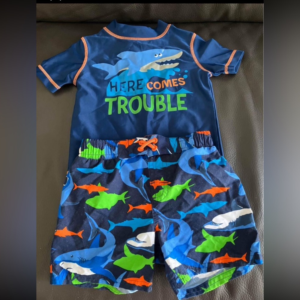Carter’s Boy’s Shark Rash Guard and Swim Trunk Set Size 12 Months